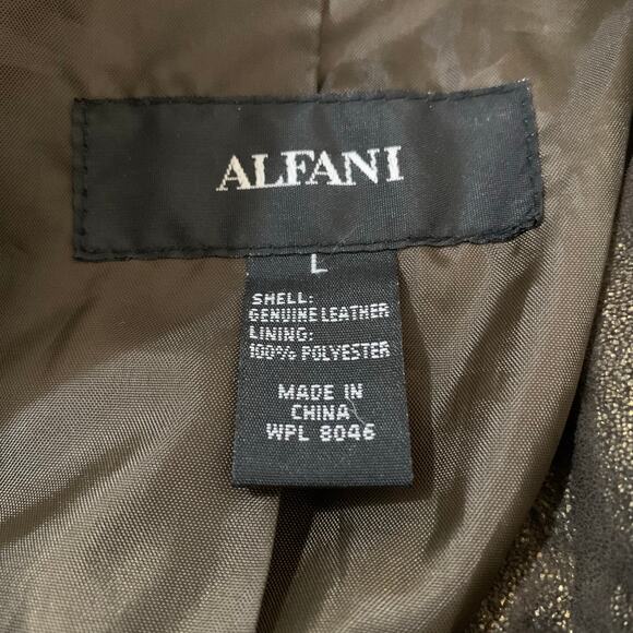 Vintage Alfani Size L Leather Belted Jacket Brown With Gold Metallic Finish Fall - Picture 9 of 9